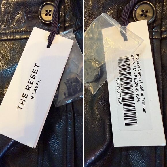 The Reset R Label Slouchy Vegan Leather Trouser Black Size M - Picture 10 of 12